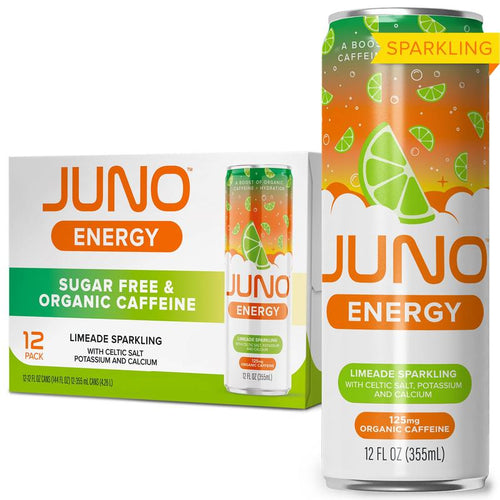 JUNO ENERGY Organic Sparkling Energy Drink – Zero Sugar, Clean Caffeine & Electrolytes – 12 Pack