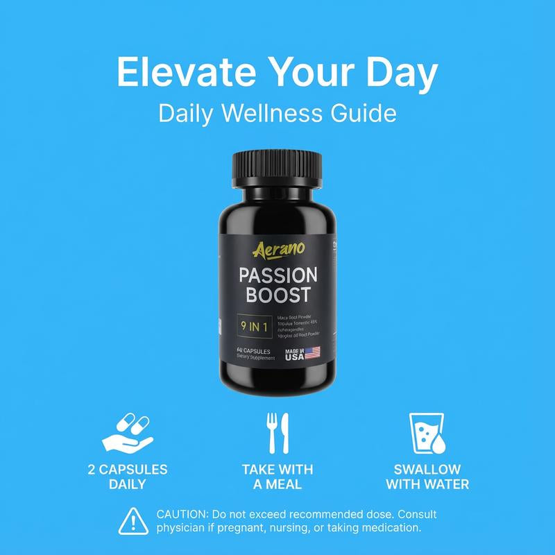 Aerano Passion Boost 9 in 1 Capsules - Ginseng Ashwagandha Ginkgo & Tribulus Herbal Supplement for Energy Stamina & Brain Health Made in USA GMP Certified HACCP Compliant Lab Tested