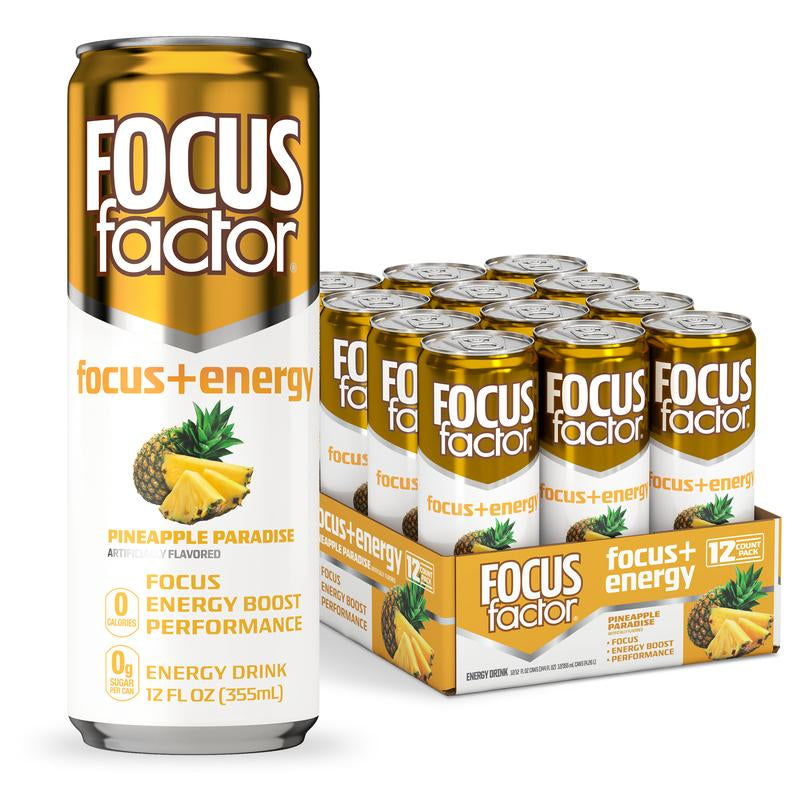 FOCUS FACTOR Focus + Energy Drinks - Zero Sugar - Pack of 12 - 120Mg Caffeine - Nootropics & B-Vitamins - Original, Berry or Orange Flavor - for Focus, Energy, Productivity & Performance