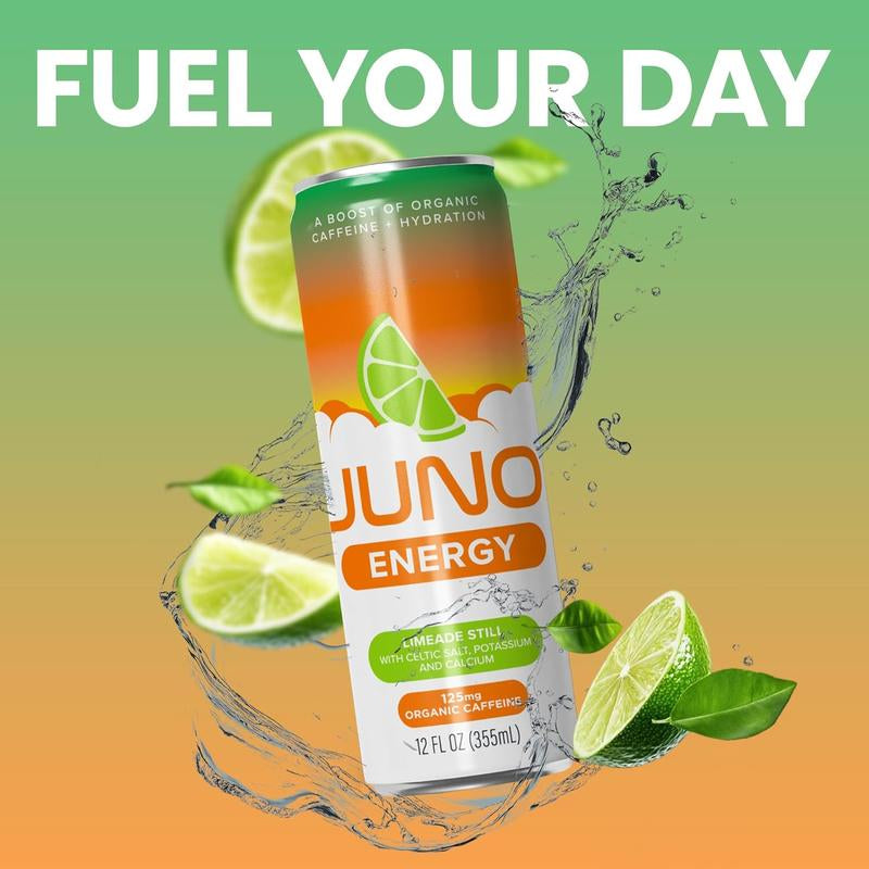 JUNO ENERGY Organic Sparkling Energy Drink – Zero Sugar, Clean Caffeine & Electrolytes – 12 Pack