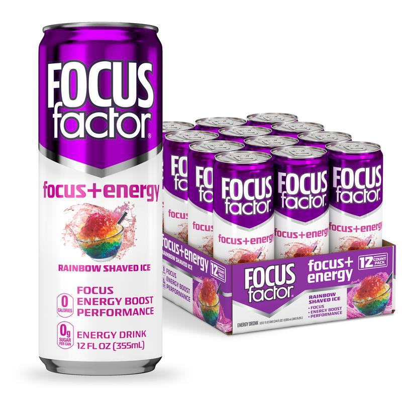 FOCUS FACTOR Focus + Energy Drinks - Zero Sugar - Pack of 12 - 120Mg Caffeine - Nootropics & B-Vitamins - Original, Berry or Orange Flavor - for Focus, Energy, Productivity & Performance