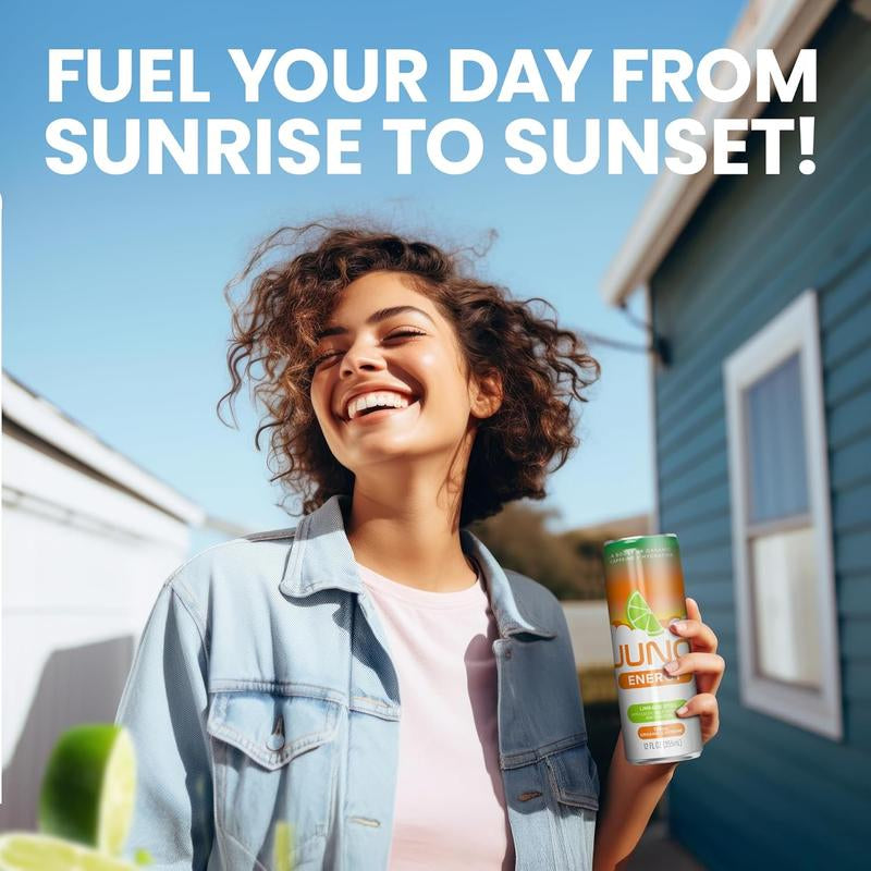 JUNO ENERGY Organic Sparkling Energy Drink – Zero Sugar, Clean Caffeine & Electrolytes – 12 Pack