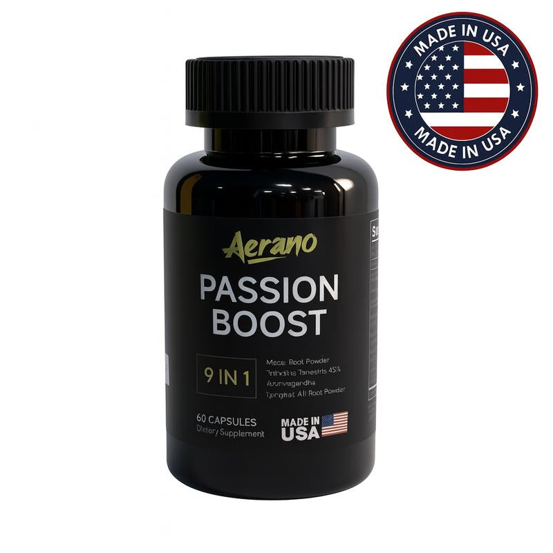 Aerano Passion Boost 9 in 1 Capsules - Ginseng Ashwagandha Ginkgo & Tribulus Herbal Supplement for Energy Stamina & Brain Health Made in USA GMP Certified HACCP Compliant Lab Tested